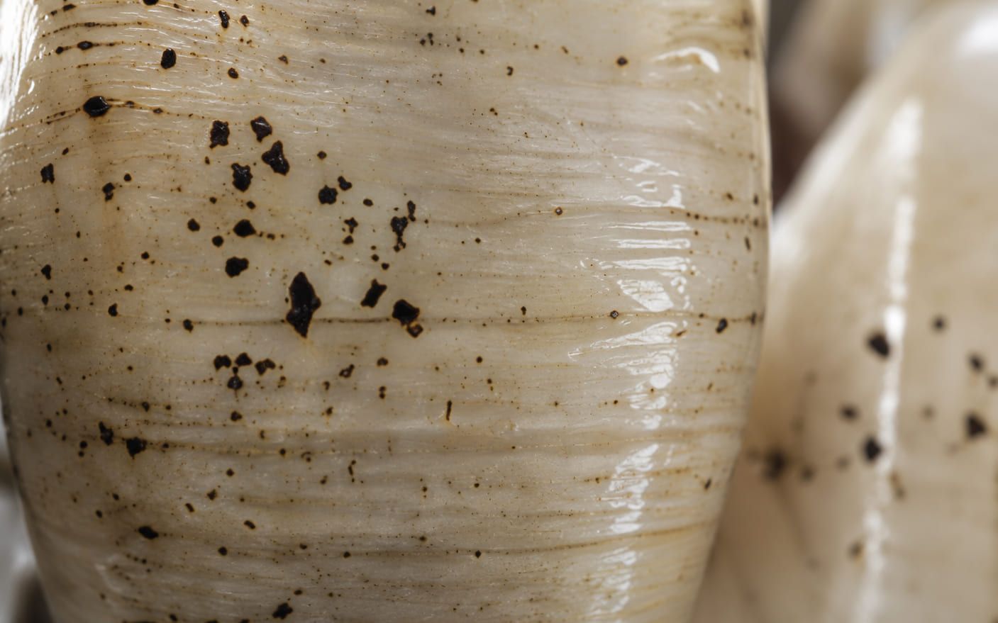 Close-up of a tooth surface showing staining and surface discolouration